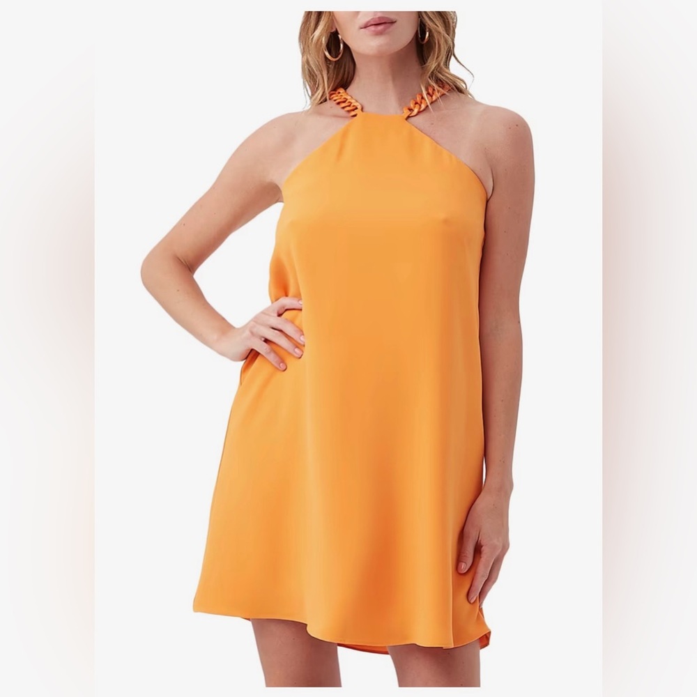 Trina Turk Tapa Halter Mini Dress Orange Size Medium NWT $298 Clemson Tennessee